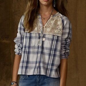 Denim & Supply Ralph Lauren plaid shirt with a lace yoke XL